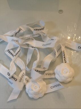 CHANEL White Camellia Ribbon Hair Accessory for Kids or decorate